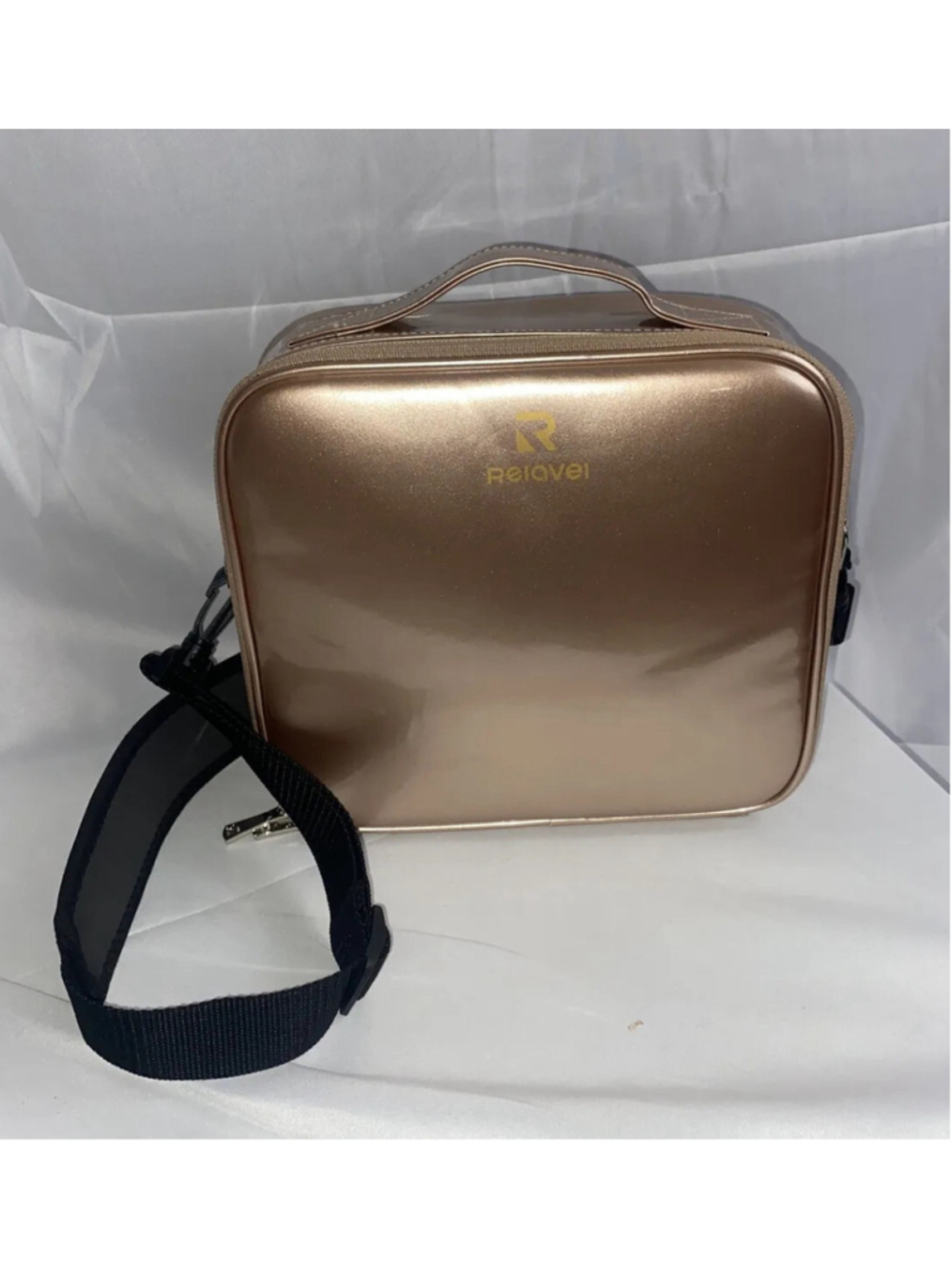 Relavel Makeup Bag Travel Makeup Train Case Large Cosmetic Case Pink/Gold